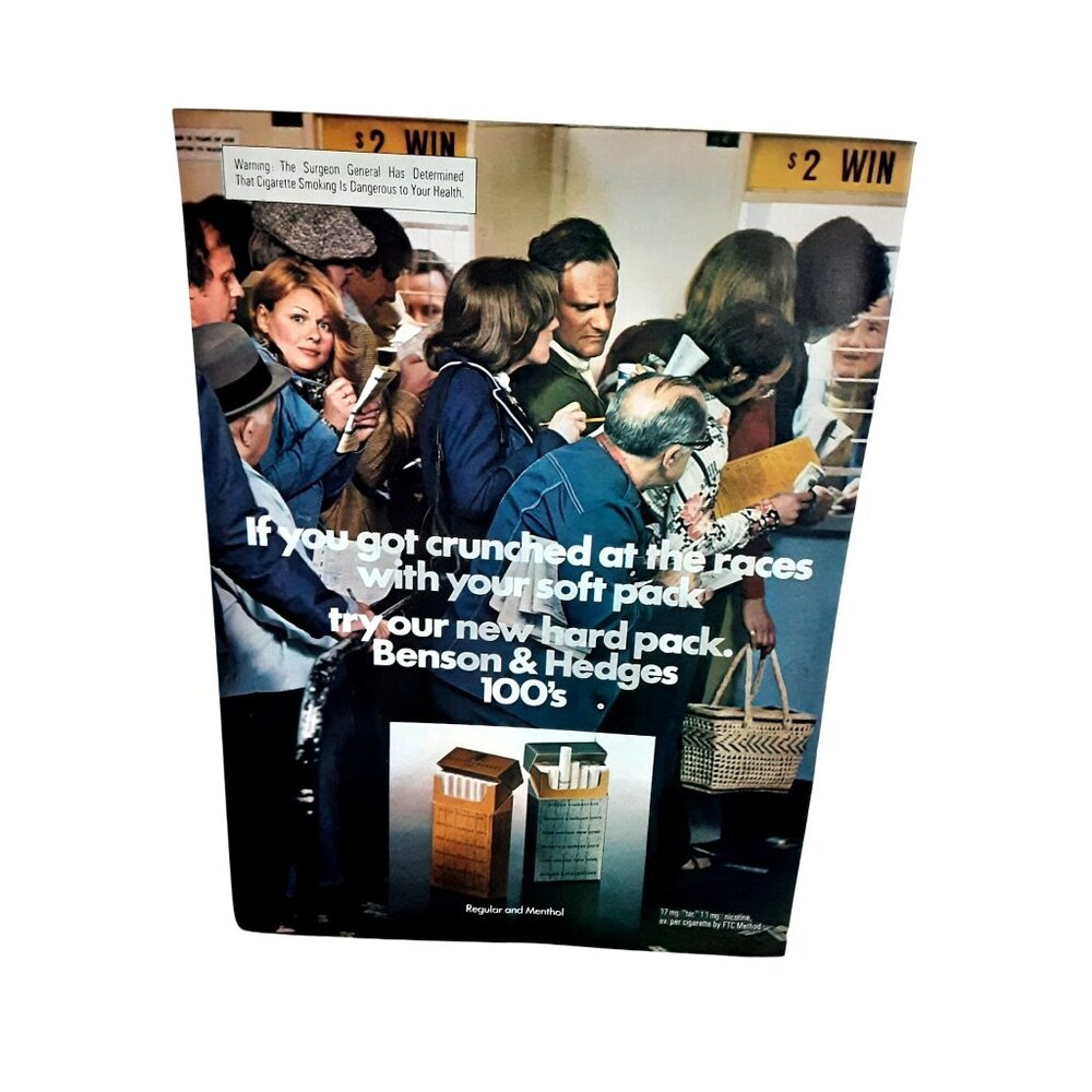 1976 Benson & Hedges 100s Cigarettes Vintage Print Ad Horse Racing Scene